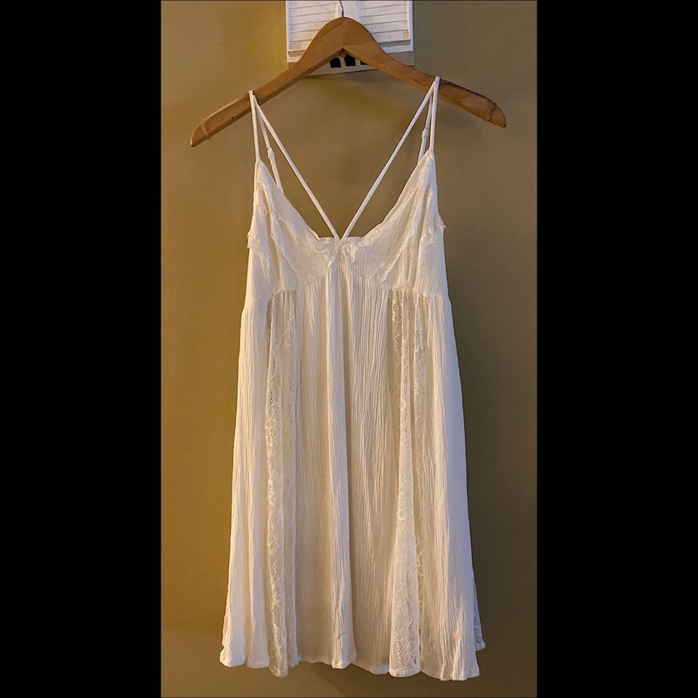 White Lace Lined Dress, Spaghetti straps, Strappy, Sexy, Like New